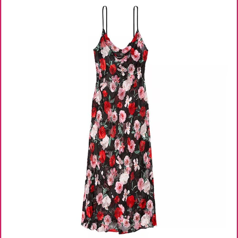 Atelier X Victoria's Secret Noir Burnout Satin Plunge Gown